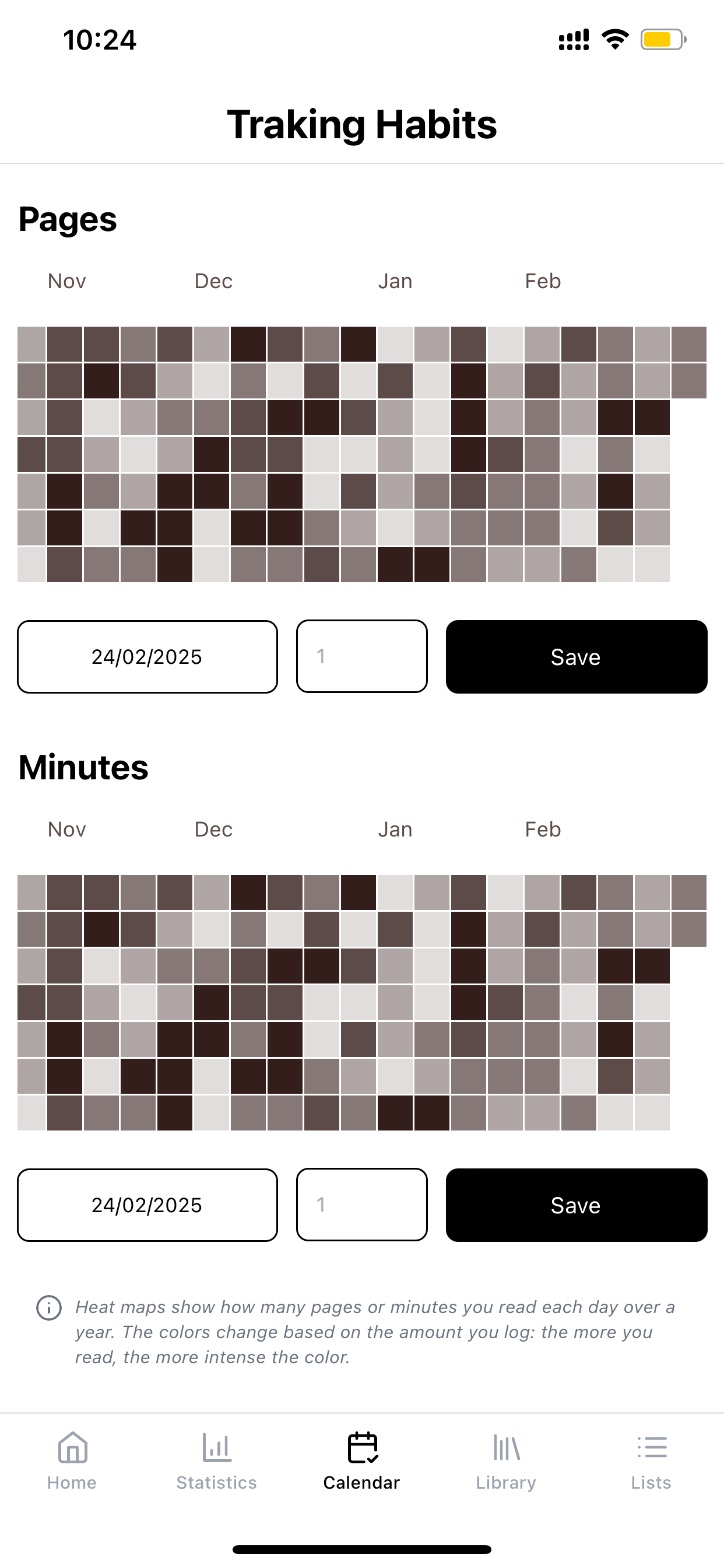 Reading activity heatmap calendar